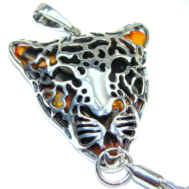LARGE 4 1/4 inches long Gephard Natural Baltic Amber .925 Sterling Silver handmade Pendant