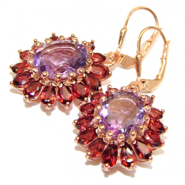 Vintage Design Authentic Amethyst Rose Gold over .925 Sterling Silver handmade earrings