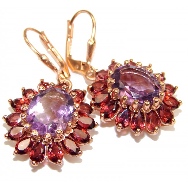 Vintage Design Authentic Amethyst Rose Gold over .925 Sterling Silver handmade earrings