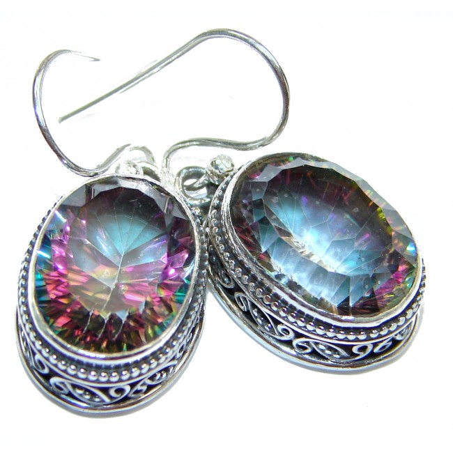 Huge Rainbow Magic Topaz .925 Sterling Silver handmade earrings