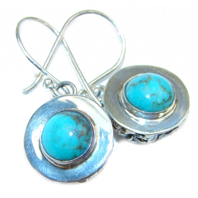 Solid Blue Turquoise .925 Sterling Silver handcrafted earrings