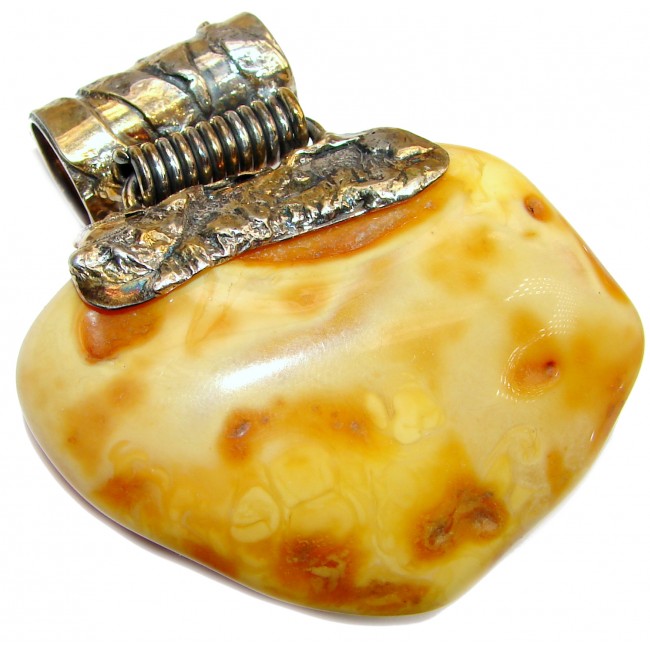 LARGE 2 1/2 INCHES long Natural Baltic Amber .925 Sterling Silver handmade Pendant