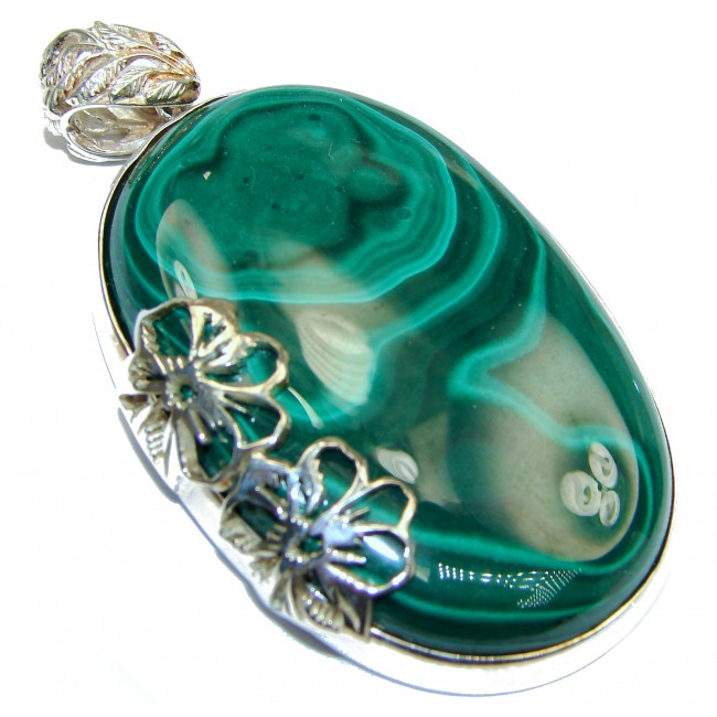 LARGE Top Quality authentic Malachite .925 Sterling Silver handmade Pendant
