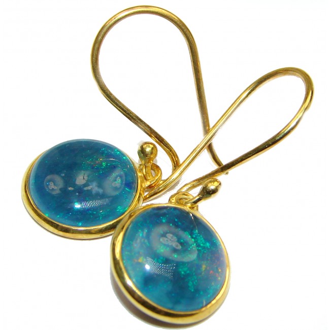 Classy Design Doublet Opal Gold over .925 Sterling Silver handmade earrings