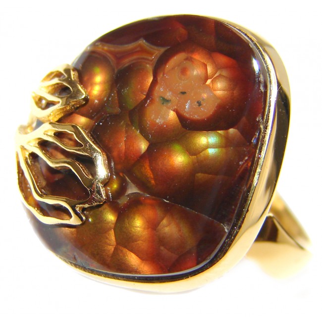 Genuine Fire Agate Mexican 24K Gold over .925 Sterling Silver Ring size 7 adjustable