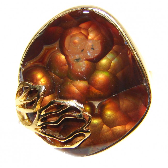Genuine Fire Agate Mexican 24K Gold over .925 Sterling Silver Ring size 7 adjustable