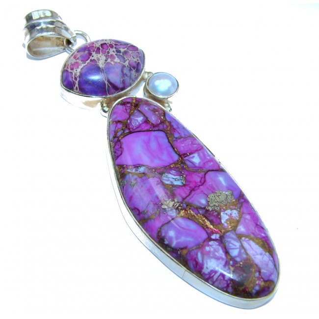 Large Genuine Purple Turquoise .925 Sterling Silver handcrafted Pendant