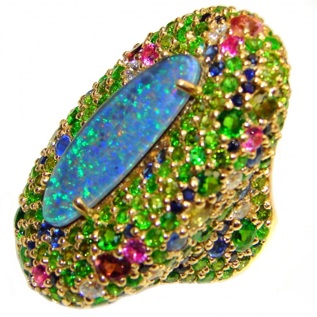 Large Australian Doublet Opal 24K Gold over .925 Sterling Silver handcrafted ring size 6