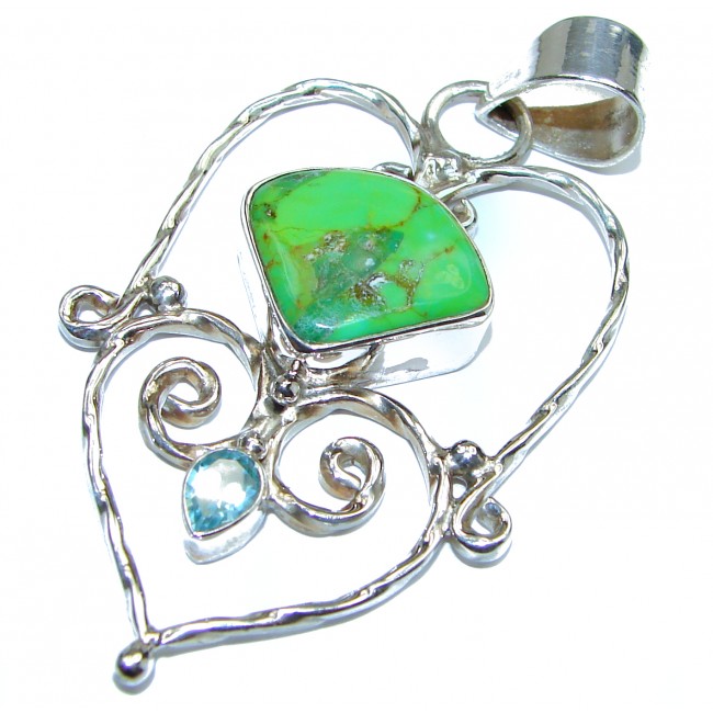 Exquisite Green Turquoise .925 Sterling Silver handmade Pendant