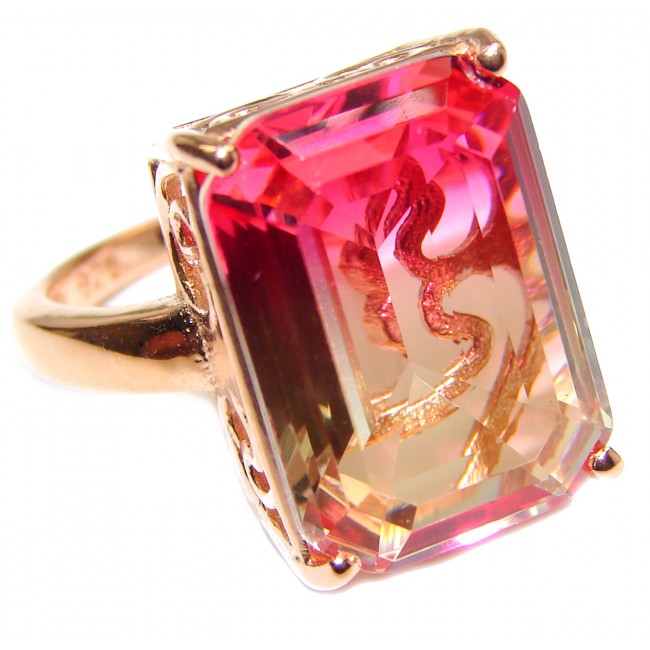Genuine 25ct Pink Tourmaline color Topaz Rose Gold over .925 Sterling Silver handcrafted ring; s. 8