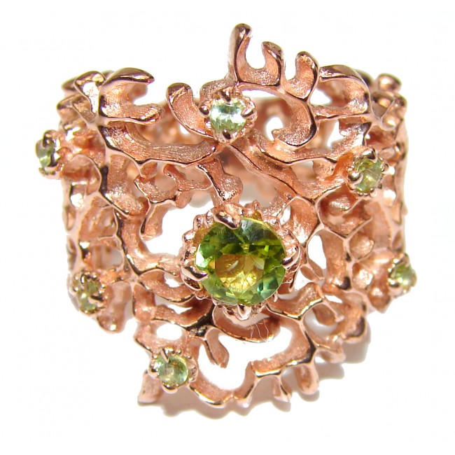 Dramatic Design genuine Peridot 14K Gold over .925 Sterling Silver handmade Cocktail Ring s. 7