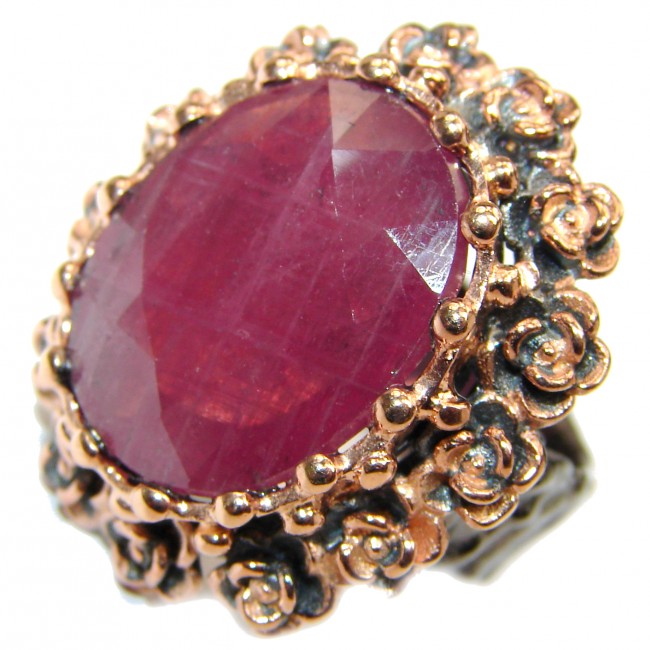 Vintage Beauty genuine Ruby 18K Gold over .925 Sterling Silver Statement Italy made ring; s. 6 1/2