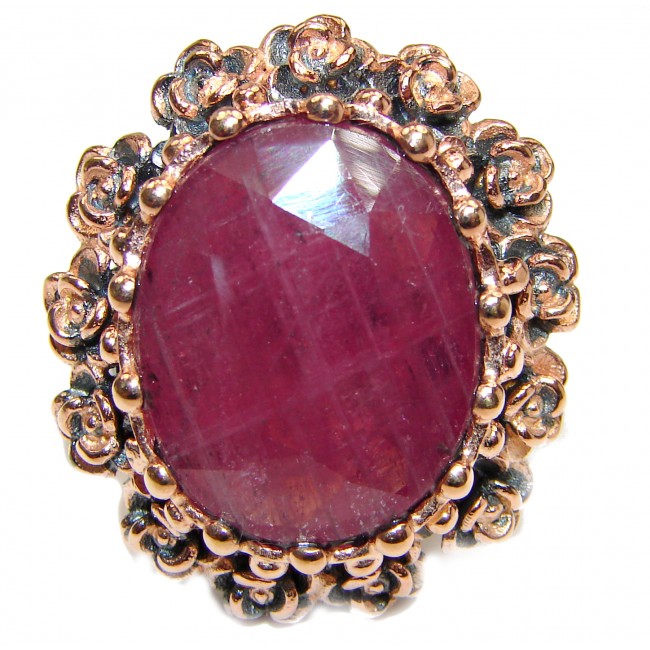 Vintage Beauty genuine Ruby 18K Gold over .925 Sterling Silver Statement Italy made ring; s. 6 1/2