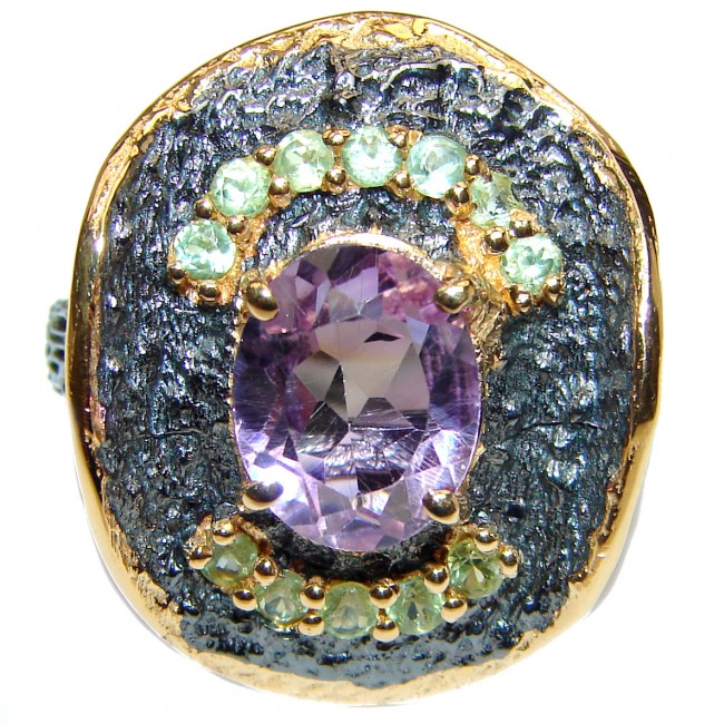 Spectacular Natural Amethyst 18K Gold over .925 Sterling Silver handcrafted ring size 6 3/4