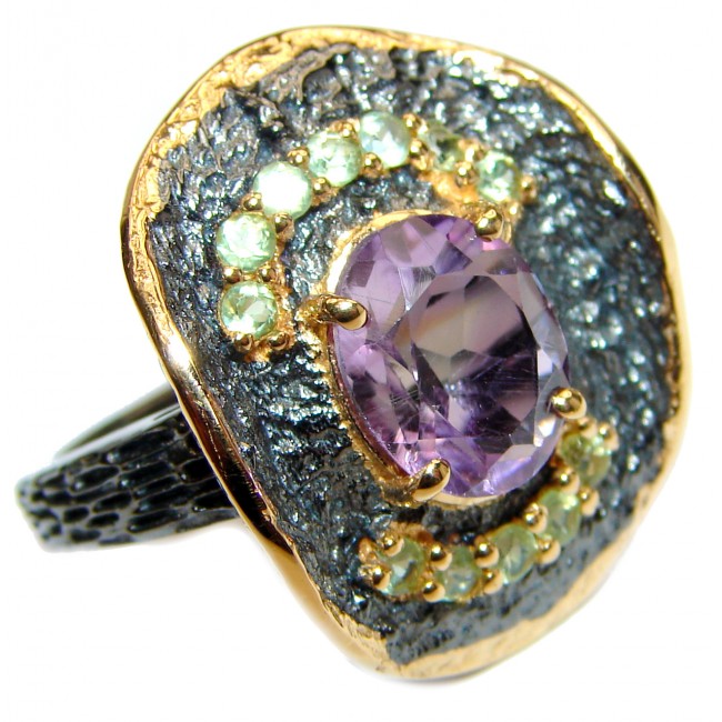 Spectacular Natural Amethyst 18K Gold over .925 Sterling Silver handcrafted ring size 6 3/4