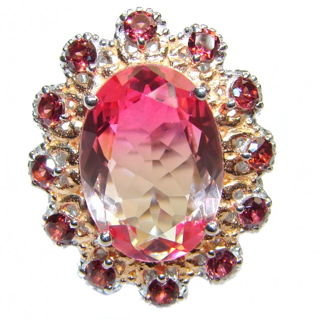 HUGE Top Quality Magic Volcanic Pink Topaz 18K Gold over .925 Sterling Silver handcrafted Ring s. 6