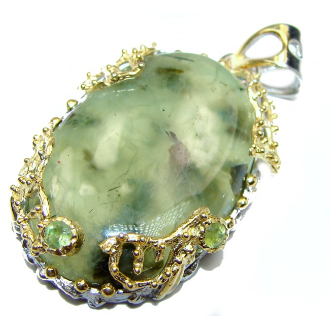 Beautiful genuine Prehnite 18K Gold over .925 Sterling Silver handcrafted Pendant-