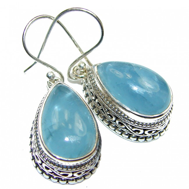 Simple Style genuine Aquamarine .925 Sterling Silver handmade earrings