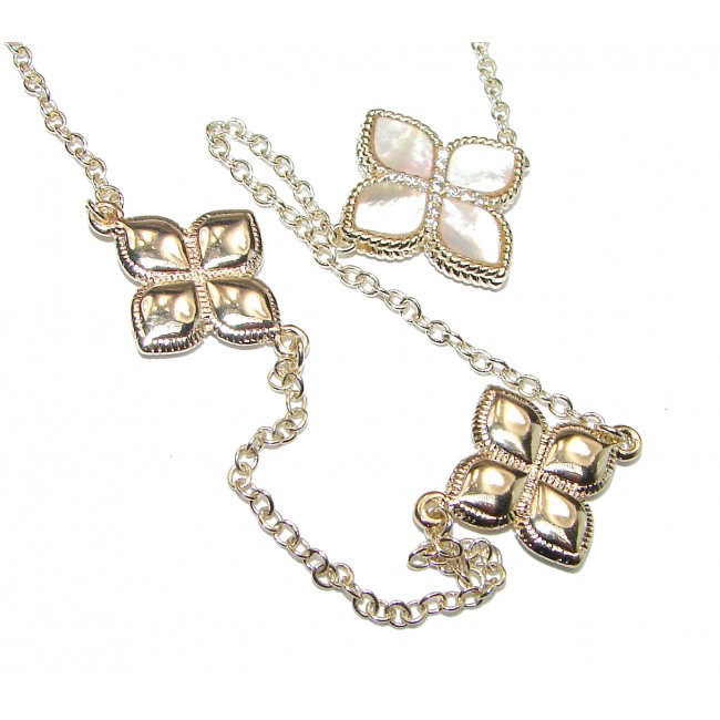 Sterling Silver Mother-of-Pearl Clover 40 inches Long Station Necklace