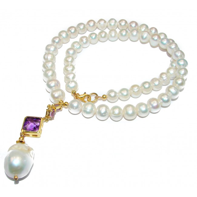 Classy Natural Pearl & Mother of Pearl .925 Silver handcrafted Necklace
