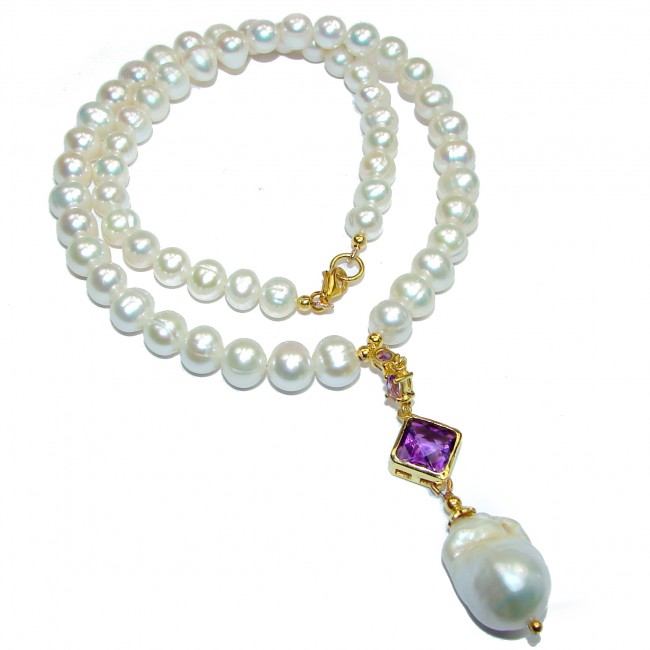 Classy Natural Pearl & Mother of Pearl .925 Silver handcrafted Necklace