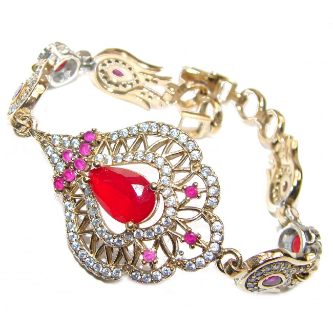 created Red Ruby 14K Rose Gold over .925 Sterling Silver handcrafted Bracelet