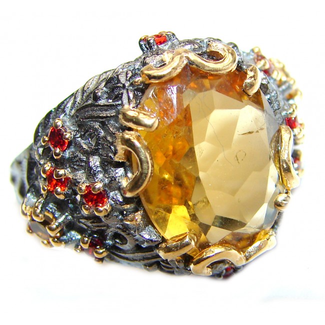 Jumbo Vintage Style Citrine .925 Sterling Silver handmade Cocktail Ring s. 8 1/2