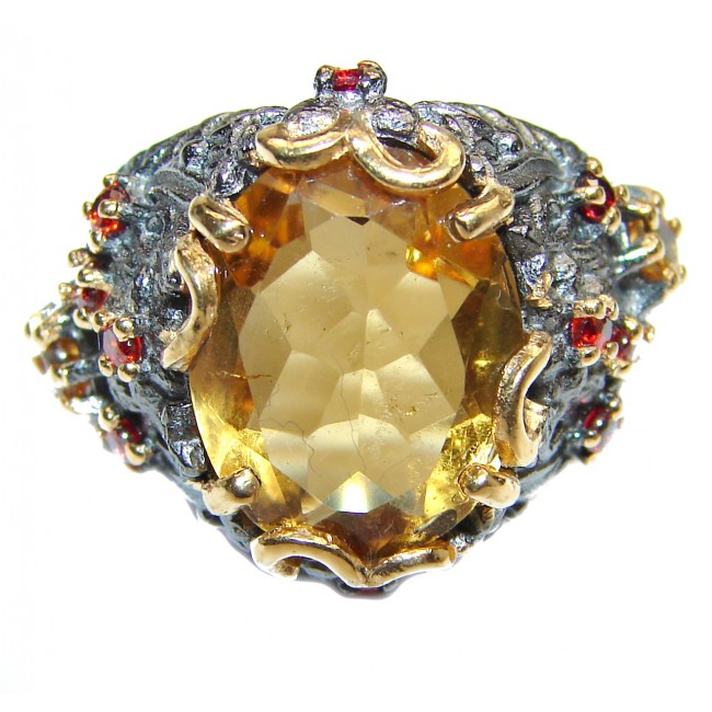 Jumbo Vintage Style Citrine .925 Sterling Silver handmade Cocktail Ring s. 8 1/2