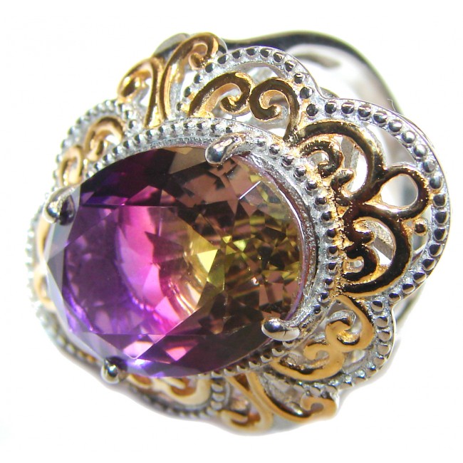 HUGE Oval cut Ametrine 18K Gold over .925 Sterling Silver handcrafted Ring s. 7 1/4
