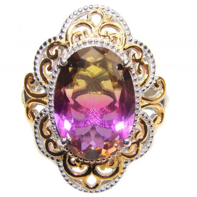 HUGE Oval cut Ametrine 18K Gold over .925 Sterling Silver handcrafted Ring s. 7 1/4