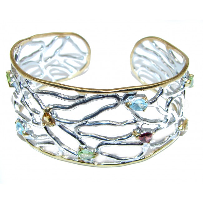 One of the kind genuine Multigem 24K Gold over .925 Sterling Silver Italy made Bracelet / Cuff