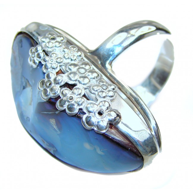 Large Best Quality Australian Boulder Opal .925 Sterling Silver handcrafted ring size 8 adjustable
