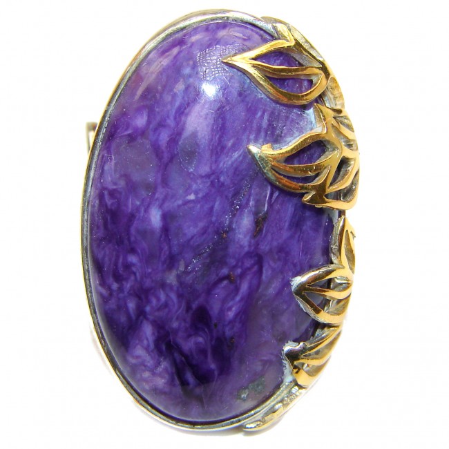Natural Siberian Charoite 14K Gold over .925 Sterling Silver handcrafted ring size 6 adjustable