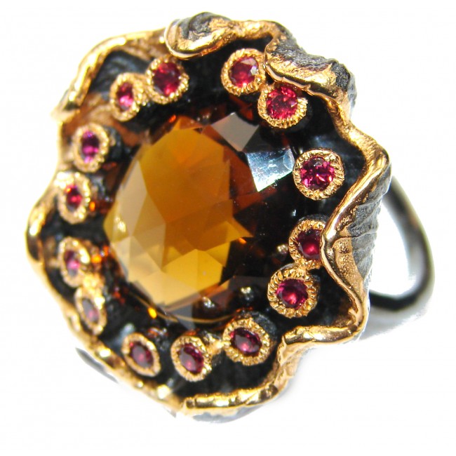 Authentic Smoky Topaz 18K Gold over .925 Sterling Silver handcrafted ring; s. 7 1/4
