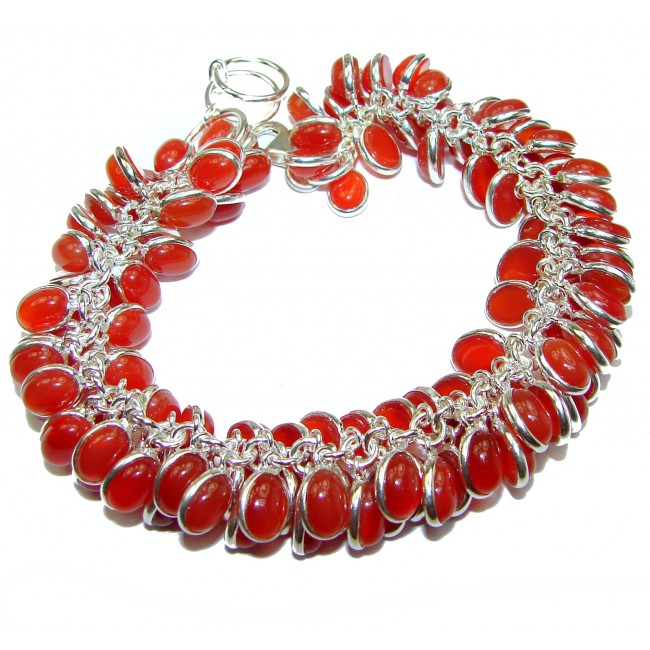 Genuine Carnelian Agate .925 Sterling Silver handcrafted CHA- CHA Bracelet