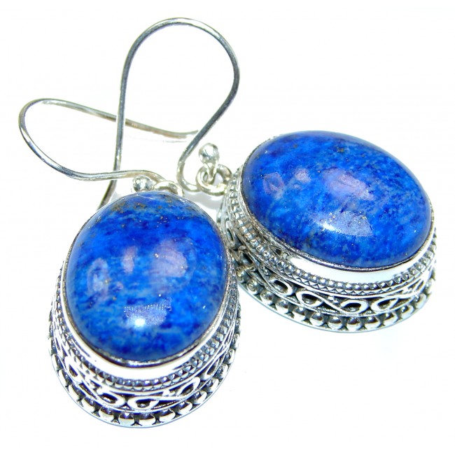 Bohemmian Style genuine Blue Lapis Lazuli .925 Sterling Silver handmade earrings
