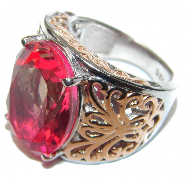 HUGE oval cut Pink Tourmaline 18K Gold over .925 Sterling Silver handcrafted Ring s. 6
