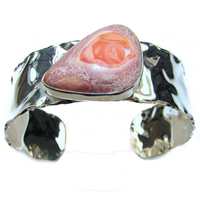 Top Quality Mexican Opal hammered .925 Sterling Silver handmade Bracelet / Cuff