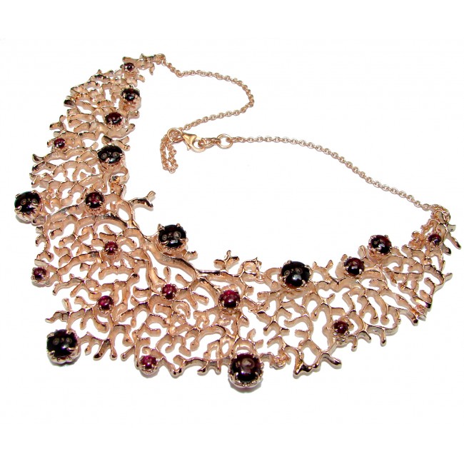 Large Red Reef authentic Garnet 24K Rose Gold over .925 Sterling Silver handcrafted necklace