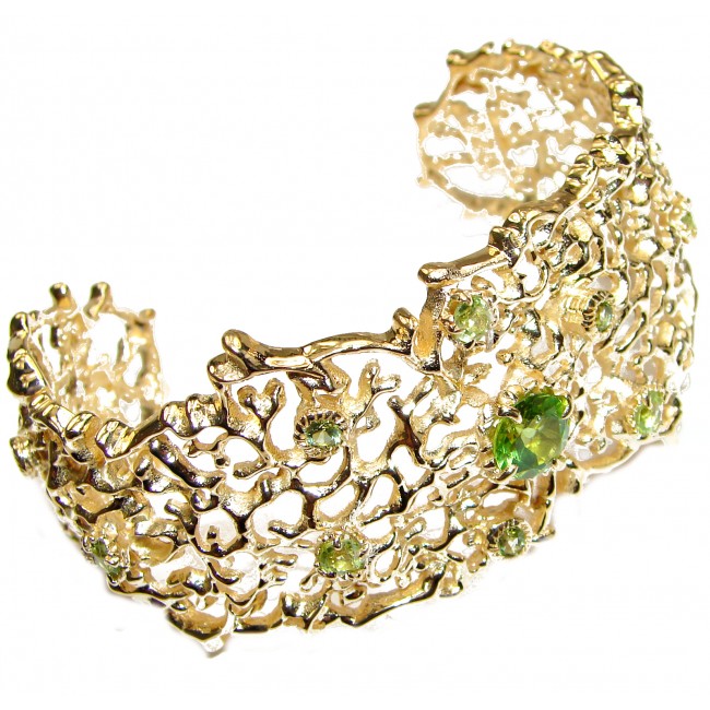 Luxury genuine Peridot 18K Gold over .925 Sterling Silver handcrafted Bracelet / Cuff