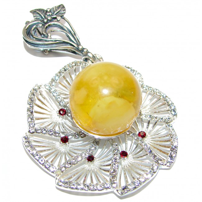 Large Natural Baltic Butterscotch Amber .925 Sterling Silver handmade Pendant