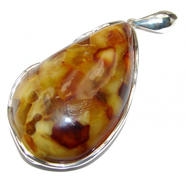 LARGE 34.9 grams Natural Baltic Amber .925 Sterling Silver handmade Pendant