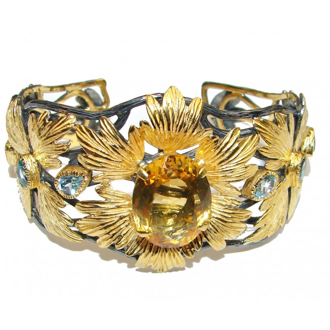 Floral Design Genuine 25ct Citrine 18ctw Gold over .925 Sterling Silver handcrafted Bracelet / Cuff