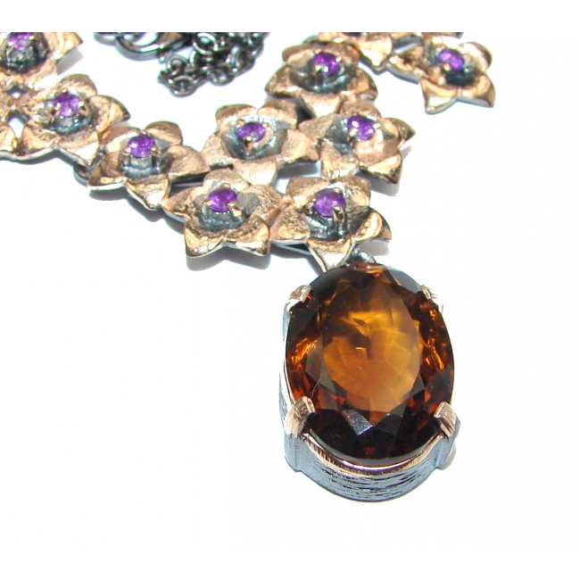 Rain Drops natural Smoky Topaz Rose Gold over .925 Sterling Silver handmade necklace