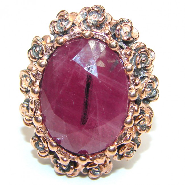 Vintage Beauty genuine Ruby 18K Gold over .925 Sterling Silver Statement Italy made ring; s. 6