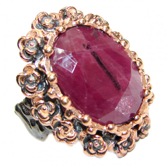 Vintage Beauty genuine Ruby 18K Gold over .925 Sterling Silver Statement Italy made ring; s. 6
