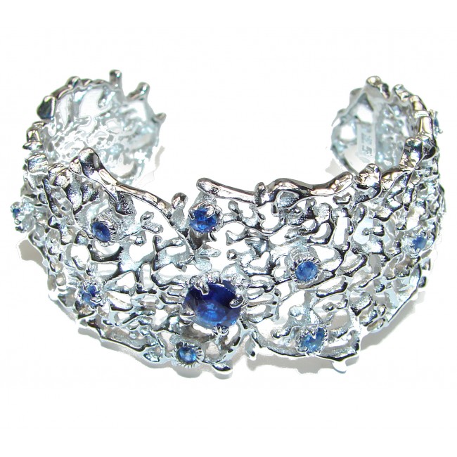 Blue Reef Stunning genuine Sapphire .925 Sterling Silver handcrafted Bracelet / Cuff