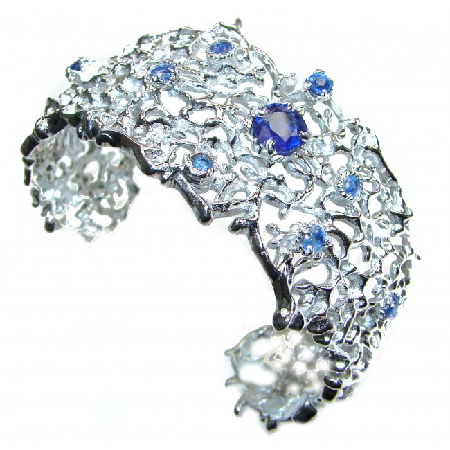 Blue Reef Stunning genuine Sapphire .925 Sterling Silver handcrafted Bracelet / Cuff
