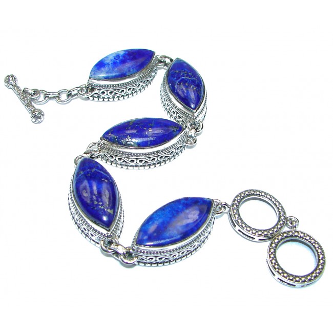 Chic Bohemian Style Blue Waves Lapis Lazuli .925 Sterling Silver handcrafted Bracelet