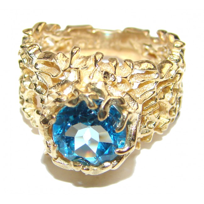 Poseidon Swiss Blue Topaz 18K Gold over .925 Sterling Silver handmade Ring size 8